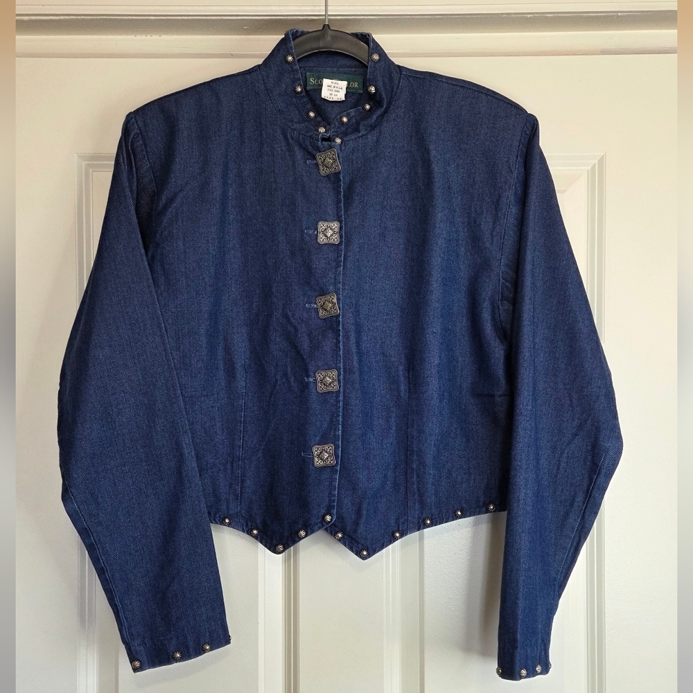 Vintage Made in USA Scott Taylor Western Tencel Denim Cropped Jacket - Size 10